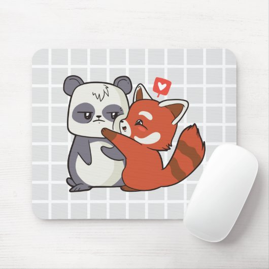 Cute Panda & Rode Panda Liefde Grid Muismat (Met muis)