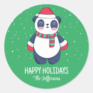 Cute Panda Santa Kerstmis Snowy Winter Holiday Ronde Sticker