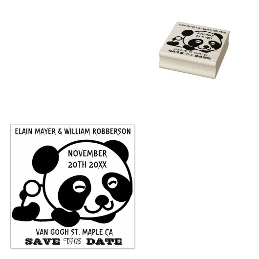 Cute Panda sparen de Datum Rubberstempel (Gestempeld)