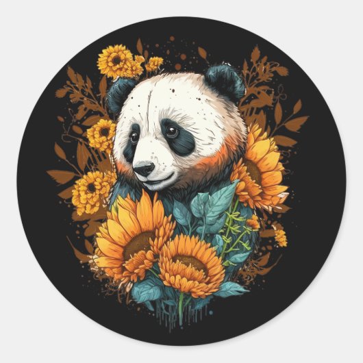 Cute Panda Sunflower Lover Drawing Art Ronde Sticker (Voorkant)