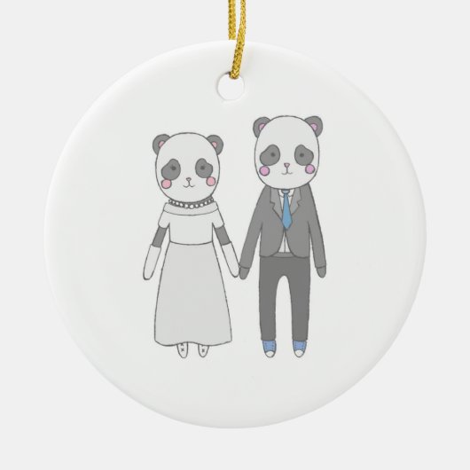 Cute Panda Trouwkoppel – Kawaii Bruid & Bruidegom Keramisch Ornament (Voorkant)