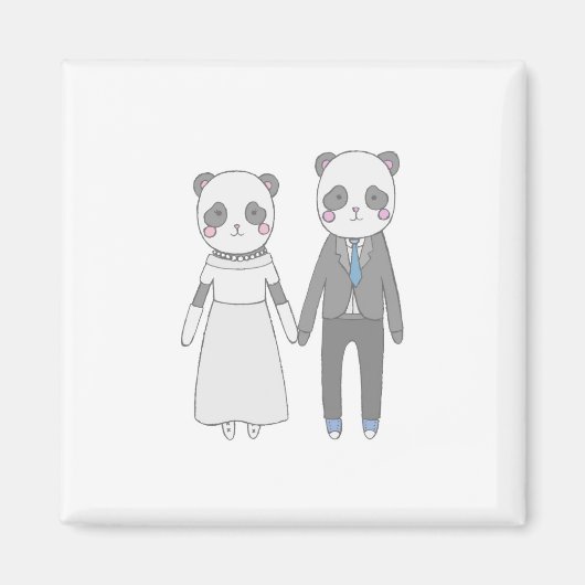 Cute Panda Trouwkoppel – Kawaii Bruid & Bruidegom Magneet (Voorkant)
