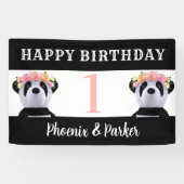 Cute Panda Twin Girls Boys Birthday Party Banner (Horizontaal)