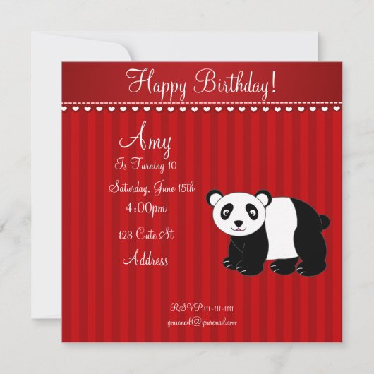 Cute panda-uitnodiging kaart (Voorkant)