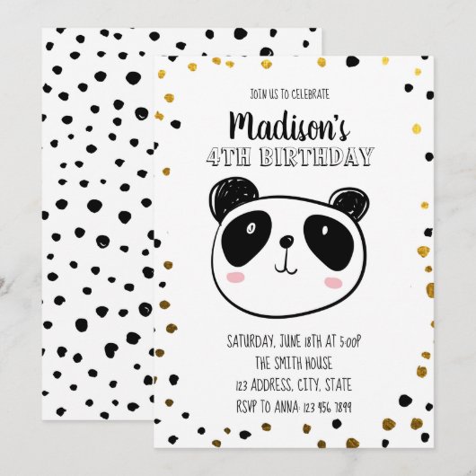 Cute panda verjaardagsfeestje kaart (Voorkant / Achterkant)