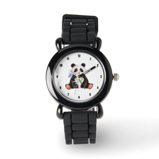 Cute Panda Waterverven Illustratie Horloge (Voorkant)
