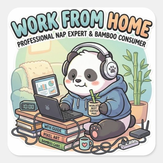 Cute Panda Werk Van Thuis Sticker  (Voorkant)