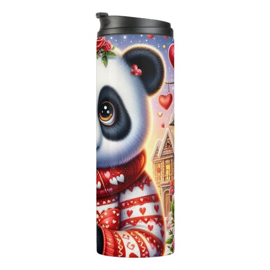 Cute Panda Winter Rose Bouquet Wrap Thermosbeker (Geroteerd rechts)