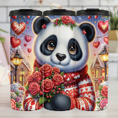 Cute Panda Winter Rose Bouquet Wrap Thermosbeker