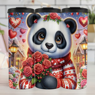 Cute Panda Winter Rozen Boeket Wrap Thermosbeker