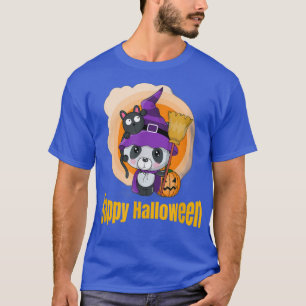 Cute Panda Witch Happy Halloween Pumpkin Broom T-shirt