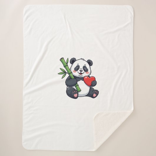 Cute Panda with Bamboo Cozy Nature Illustration Bl Sherpa Deken (Voorkant)