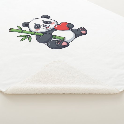 Cute Panda with Bamboo Cozy Nature Illustration Bl Sherpa Deken (3/4)