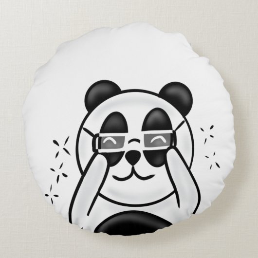 Cute Panda With Glasses Rond Kussen (Achterkant)