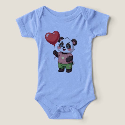 Cute Panda with Heart Balloon Baby Bodysuit (Design voorkant)