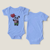Cute Panda with Heart Balloon Baby Bodysuit (Ontwerp Voorkant & Achterkant)