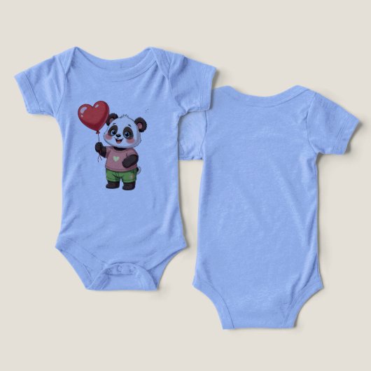 Cute Panda with Heart Balloon Baby Bodysuit (Ontwerp Voorkant & Achterkant)
