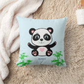 Cute Pandabeer & Bamboe op Lichtblauw Kussen (Deken)