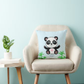 Cute Pandabeer & Bamboe op Lichtblauw Kussen (Stoel)