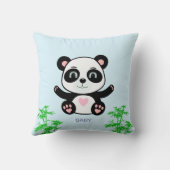 Cute Pandabeer & Bamboe op Lichtblauw Kussen (Achterkant)