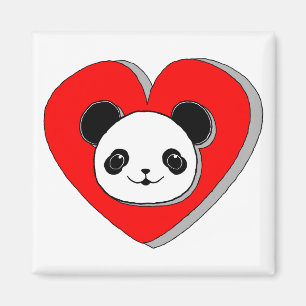 Cute Pandabeer en Rode Hart Tekening Magneet
