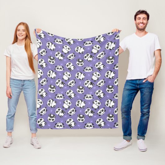 Cute pandabeerpoot blauwe achtergrond fleece deken (In situ)