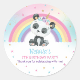 Cute Pandacorn Panda Birthday Party Rainbow Favor Ronde Sticker