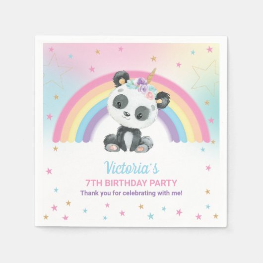Cute Pandacorn Panda Birthday Party Rainbow Servet (Voorkant)