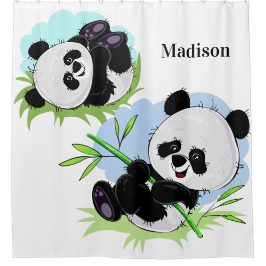 Cute Pandas aangepaste naam douchegordijn (Voorkant)