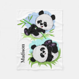 Cute Pandas aangepaste naam fleece dekens