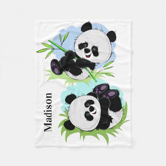 Cute Pandas aangepaste naam fleece dekens (Voorkant)