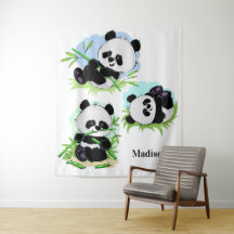 Cute Pandas aangepaste naam tapestries