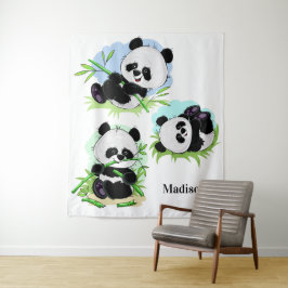 Cute Pandas aangepaste naam tapestries Wandkleed