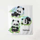 Cute Pandas aangepaste naam tapestries Wandkleed (Voorkant)