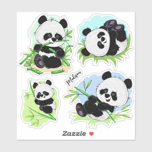 Cute Pandas aangepaste naamstickers Sticker (Vel)