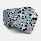 Cute Pandas and Flowers Stropdas (Opgerold)