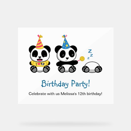 Cute Pandas Birthday Party Acryl Bord (Voorkant)