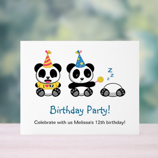 Cute Pandas Birthday Party Acryl Bord (Neutraal)
