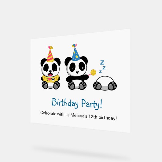 Cute Pandas Birthday Party Acryl Bord (Hoek)
