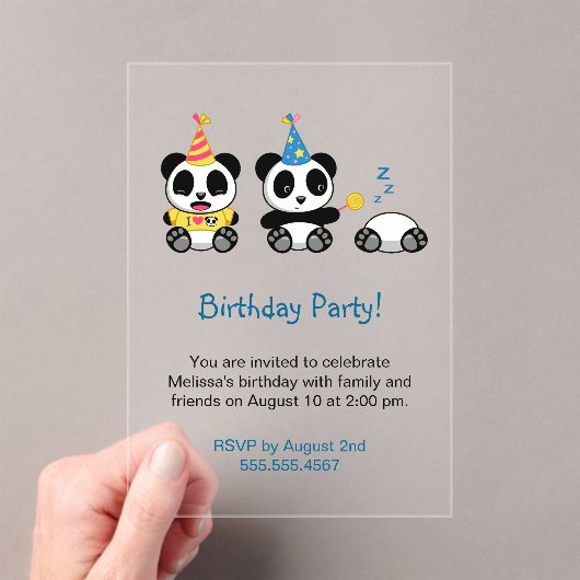 Cute Pandas Birthday Party Acryl Uitnodigingen (Insitu (Draagbaar))