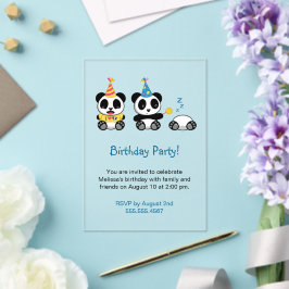Cute Pandas Birthday Party Acryl Uitnodigingen