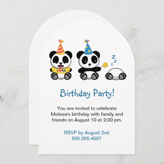 Cute Pandas Birthday Party Kaart (Voorkant / Achterkant)