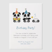 Cute Pandas Birthday Party Vellum Uitnodigingen (Voorkant)