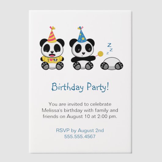 Cute Pandas Birthday Party Vellum Uitnodigingen (Voorkant)
