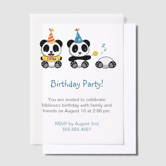 Cute Pandas Birthday Party Vellum Uitnodigingen (Offset)
