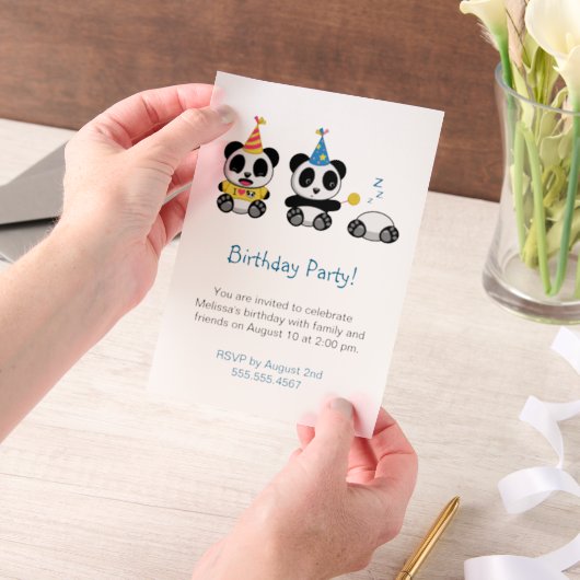 Cute Pandas Birthday Party Vellum Uitnodigingen (Draagbaar)