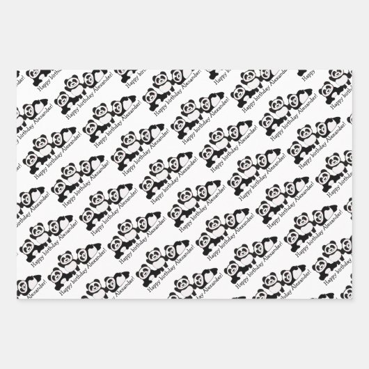 Cute Pandas Black en White Pattern - Aangepast 3 Inpakpapier Vel (Voorkant 3)