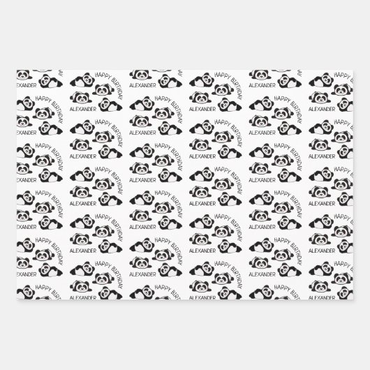 Cute Pandas Black en White Pattern - Aangepast 3 Inpakpapier Vel (Voorkant 2)
