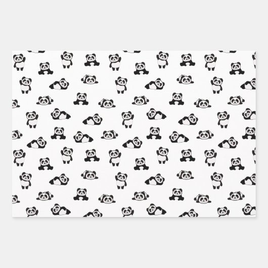 Cute Pandas Black en White Pattern - Aangepast 3 Inpakpapier Vel (Voorkant)