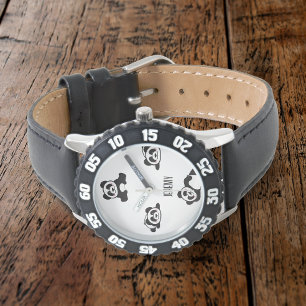 Cute Pandas Black en White Personalized Horloge